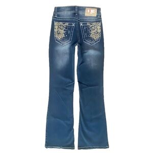 🆕 Rebel Bootcut Jeans Womens size 5 Blue Distressed Stretchy Denim Mid-rise NWT
